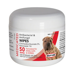 Durvet Antibacterial & Antifungal Pet Wipes, 50-count