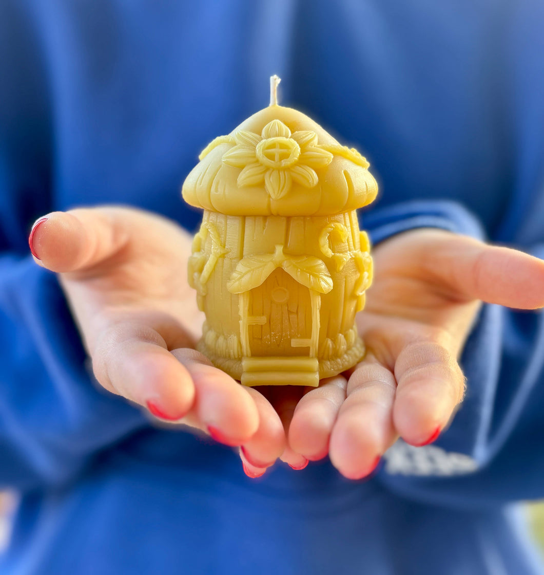 Thy Will Bee Done Apiary - Beeswax Fairy House Candle, Natural Unique Candle, Bee Decor