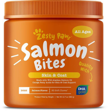 Zesty Paws Salmon Bites Skin Supplement Dog 90 ct