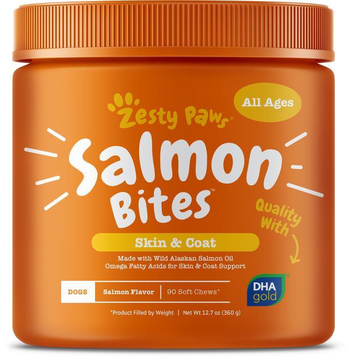 Zesty Paws Salmon Bites Skin Supplement Dog 90 ct