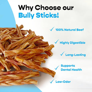 6" Braided Bully Chew Odor Free USA Sourced Highly Digestible