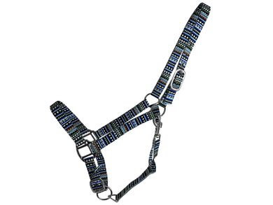 Horse Halter Nylon Adjustable, Blue Aztec Print