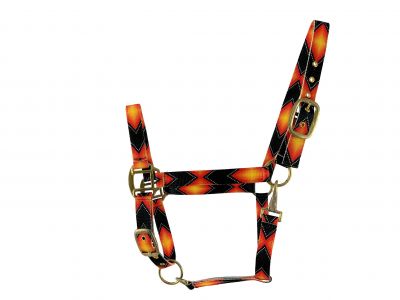 Horse Halter 3ply Orange and Black Aztec design Nylon
