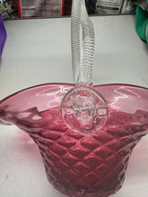 Vintage Crystal Riekes Wedding Glass Cranberry Hand Twist Handle Basket