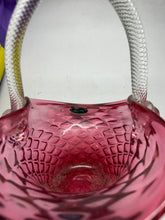 Vintage Crystal Riekes Wedding Glass Cranberry Hand Twist Handle Basket