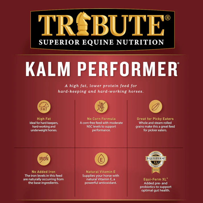 Kalm Performer®, Textured, High Fat Equine Horse Feed 50lb bag