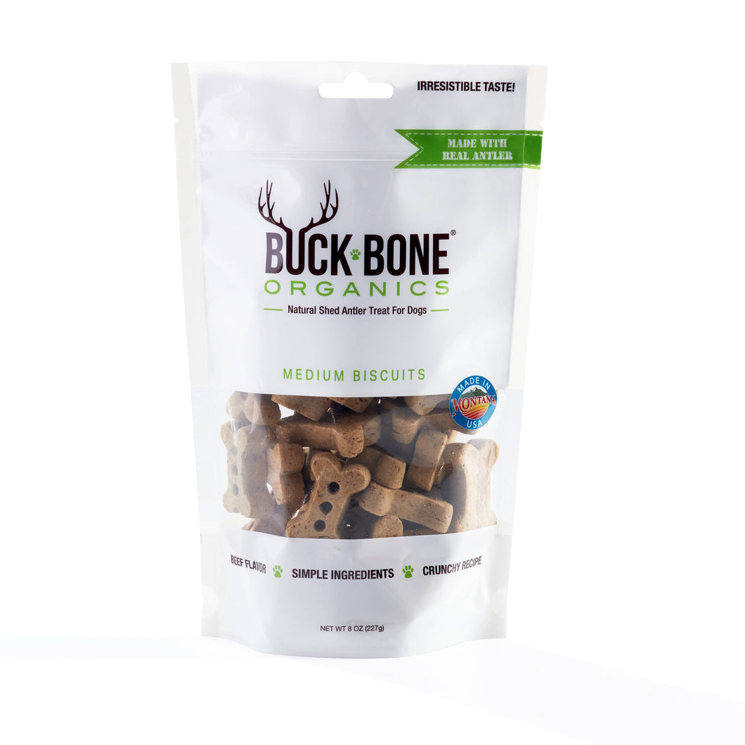 Buck Bone Organics - Natural Antler Dog Biscuits, Made with Real Antler 8 oz Bag