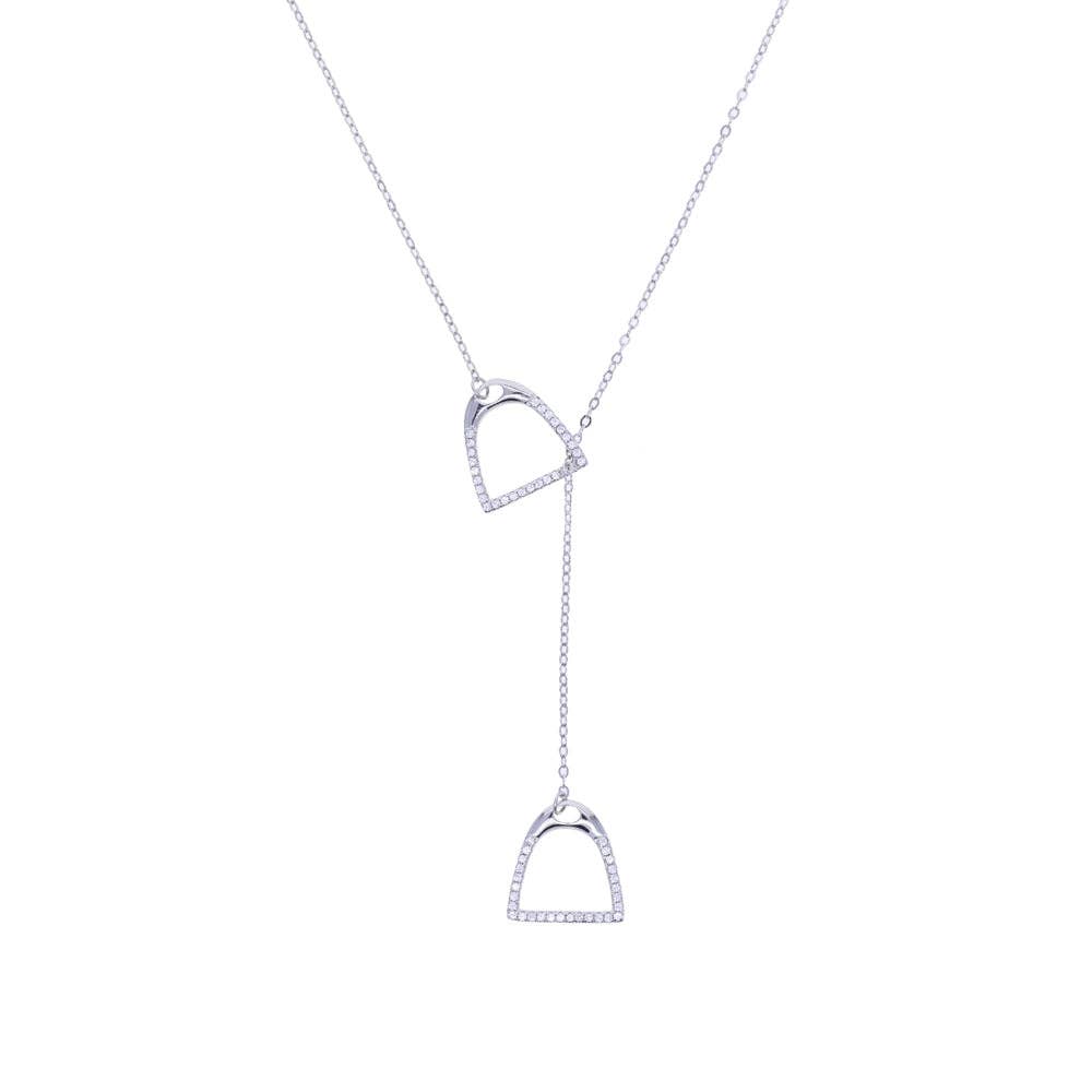 JPC Equestrian - AWST Int'l Lariat Silver Plated Stirrup Necklace